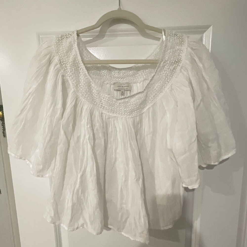 Lucky Brand Beach Shirt w/ Crochet Collar